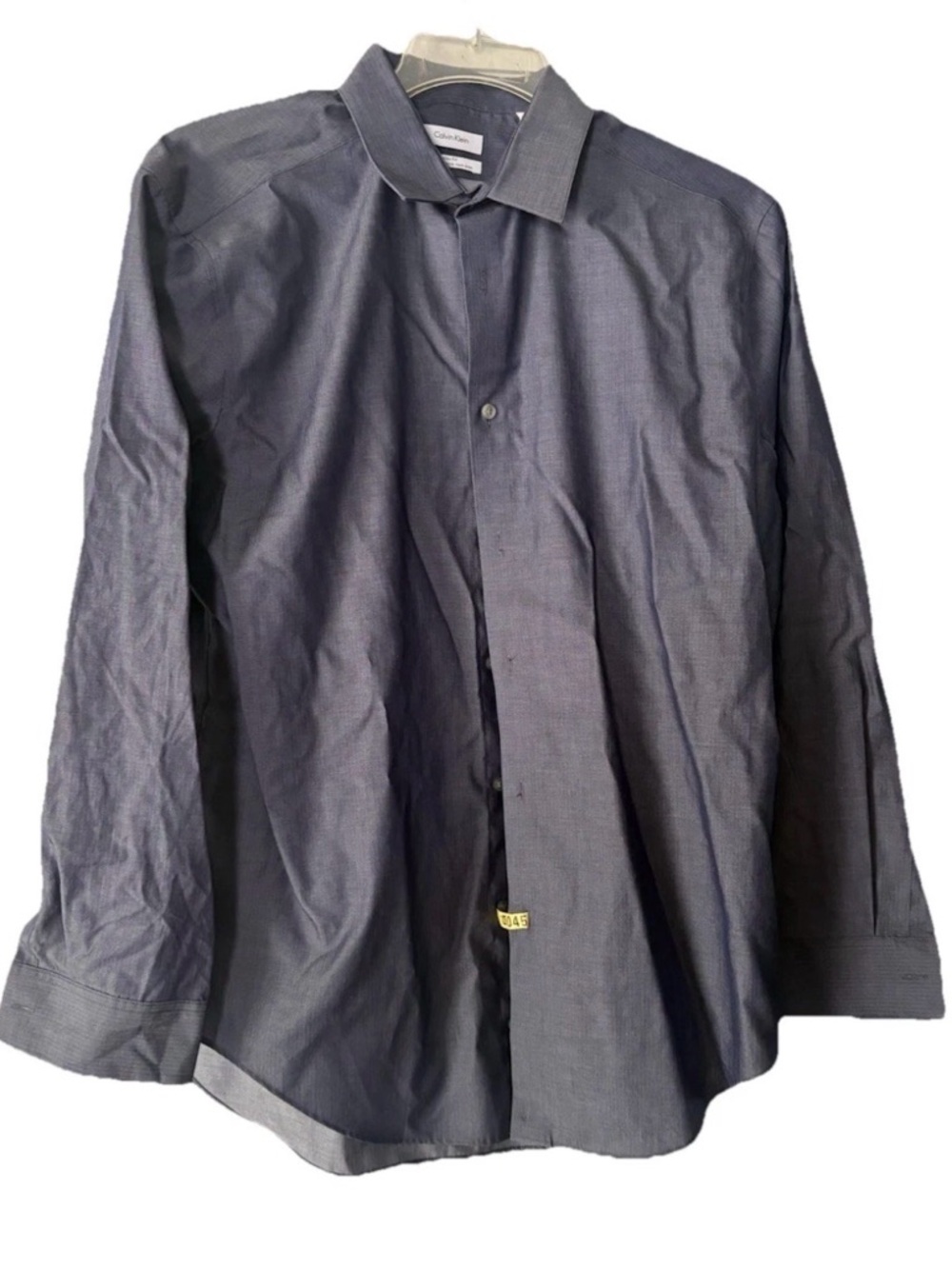 Calvin Klein Slim Fit Gray Long Sleeve Dress Shirt Mens Neck 17, 32/33
